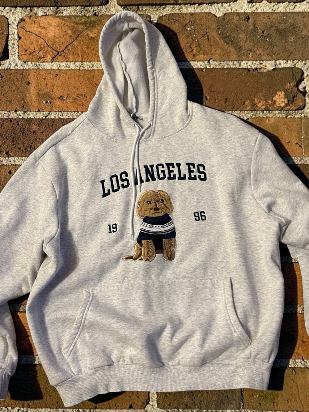 Orange Kiss Los Angeles Dog Adult Pullover Hoodie Gray Fleece Pockets Size 2X